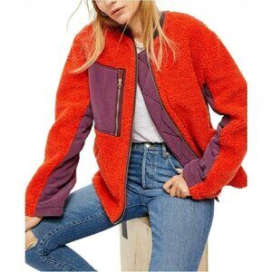 Free People Rivington Sherpa Jacket Chili Combo Fleece Red Purple Women's Small